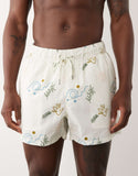 ASOS DESIGN short length seersucker swim shorts with print in ecru