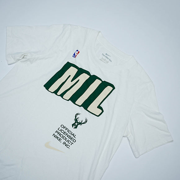 Men's Nike White Milwaukee Bucks Courtside Performance Block T-Shirt