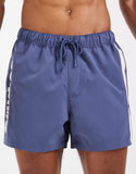ASOS DESIGN swim shorts in short length with placement print in navy