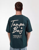 ASOS DESIGN oversized t-shirt with text back graphic in dark green.