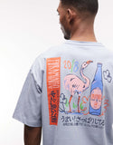 ASOS DESIGN oversized t-shirt with flamingo graphic in washed blue.