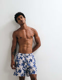 ASOS DESIGN swim shorts in mid length in blue floral print