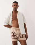 South Beach western print swim shorts in light brown