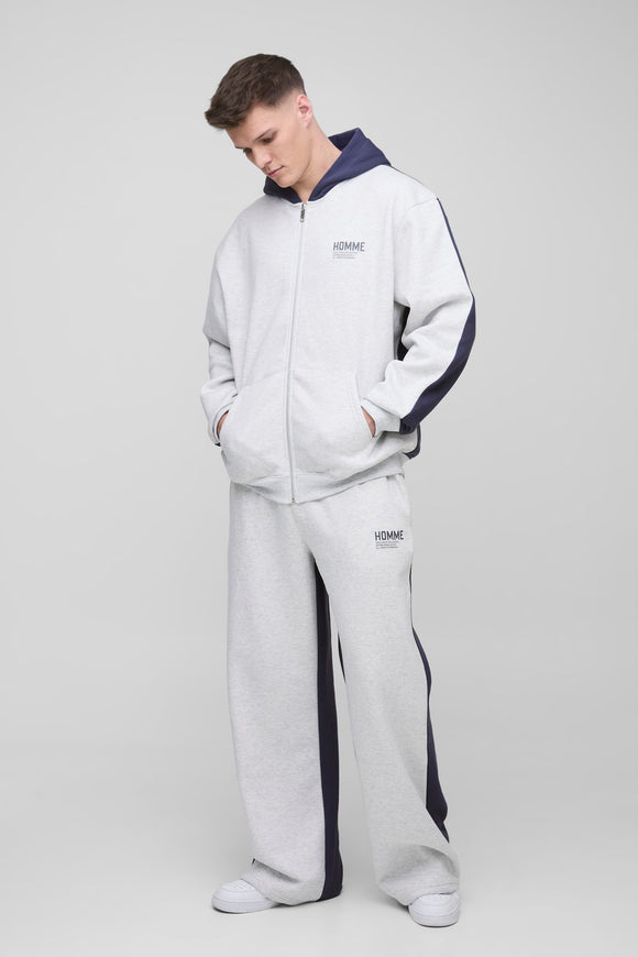 Tall Oversized Homme Colour Block Zip Hooded Tracksuit