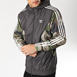 Adidas Originals Windbreaker with Stripes  Anthracite Grey Khaki Green Camouflage