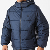 Adidas Originals Puffer Jacket with Hooded Stripes and Padding Navy Blue