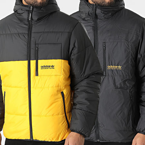 Adventure Reversible Hooded Down Jacket Black Yellow