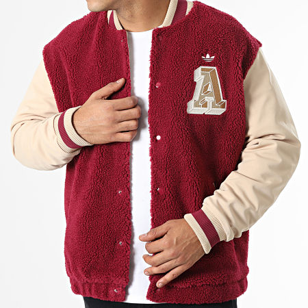 Teddy Varsity Jacket Burgundy Beige