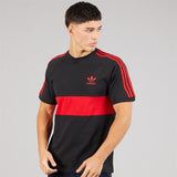 Mens 3-Stripes Adicolor Panel T-Shirt Black/Better Scarlet