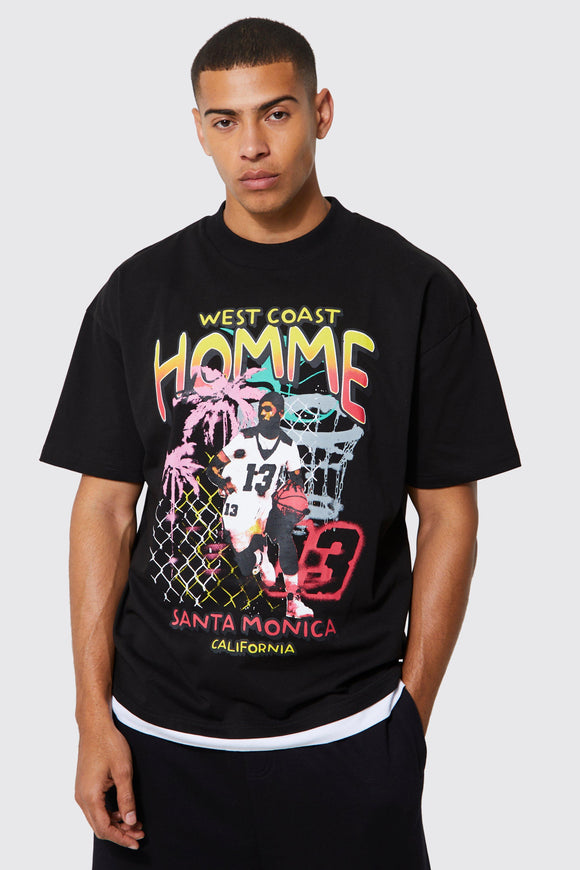 OVERSIZED HOMME BASKETBALL GRAPHIC T-SHIRT