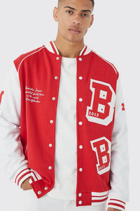 Jersey Varsity Bomber Jacket With Badges