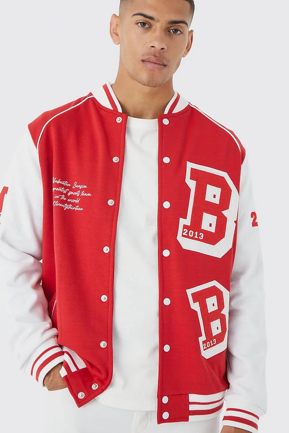 Jersey Varsity Bomber Jacket With Badges