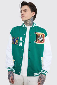 Oversized Hooded Varsity Jersey Jacket