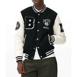 Brooklyn Nets Varsity Black and Off White Jacket