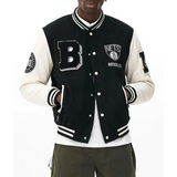 Brooklyn Nets Varsity Black and Off White Jacket