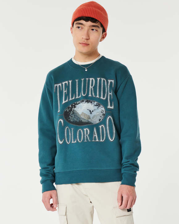 Hollister Telluride Colorado Graphic Crew Sweatshirt in Blue