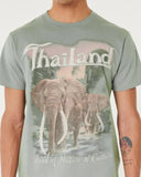 Hollister Relaxed Thailand Elephants Graphic Tee in Green