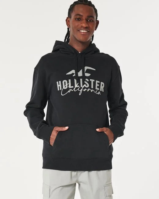 Hollister Logo Graphic Hoodie in Black, Red, Navy & Light Heather Grey