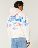Hollister Men's Blue Boxy Shelby Graphic Hoodie