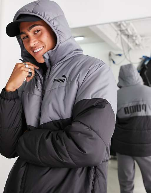 Puma Padded Jacket Black Grey Logo