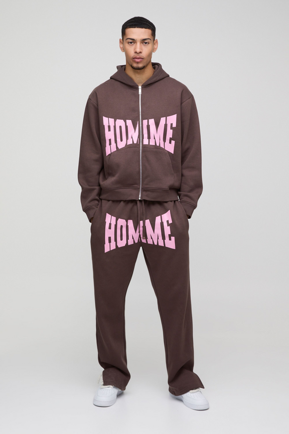 Oversized Homme Zip Hooded Split Hem Tracksuit