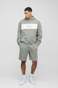 Oversized Boxy Man Colour Block Short Hooded Tracksuit