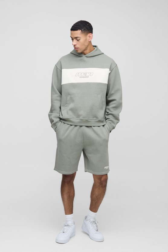 Oversized Boxy Man Colour Block Short Hooded Tracksuit