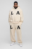 boohooMAN Plus Oversized Boxy Zip Thru LA Applique Stripe Tracksuit