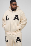 boohooMAN Plus Oversized Boxy Zip Thru LA Applique Stripe Tracksuit