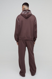 Tall Oversized Boxy Twill Applique Contrast Stitch Hooded Tracksuit