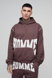 Tall Oversized Boxy Twill Applique Contrast Stitch Hooded Tracksuit