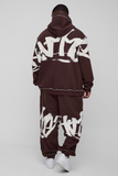 boohooMAN Plus Oversized Man Graffiti Rope Drawcord Hooded Tracksuit