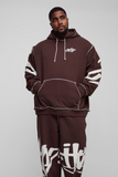 boohooMAN Plus Oversized Man Graffiti Rope Drawcord Hooded Tracksuit