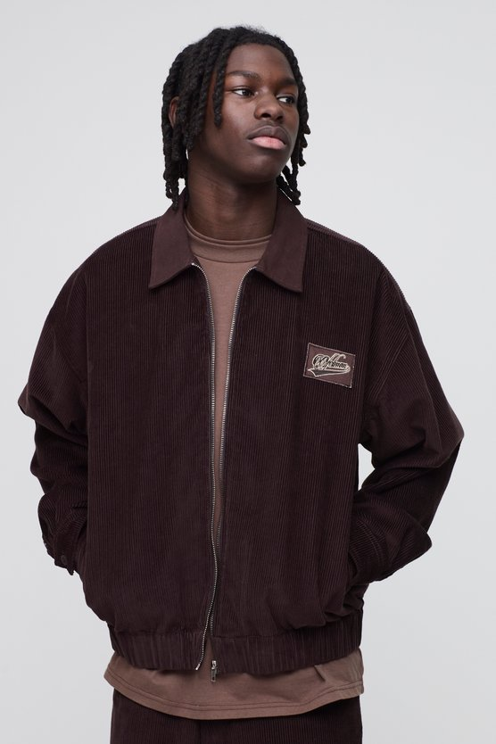 Oversized Boxy Varsity Badge Corduroy Bomber Jacket