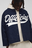 Oversized Collarless Stripe Baseball Varsity Jacket