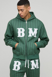 BOOHOOMAN Oversized Boxy Pinstripe Applique Zip Hooded Tracksuit