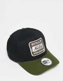 New Era E-frame camo patch logo cap in black with khaki contrast peak