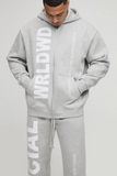 boohooMAN Oversized Worldwide Official Text Print Zip Through Tracksuit