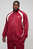 boohooMAN Plus size men's tracksuit in color block knit, regular fit and funnel neck