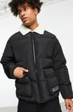 Topman puffer with sherpa collar in black ShopStyle Jackets