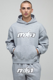 Oversized Boxy Man Star Hooded Split Hem Tracksuit