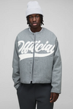 Oversized Collarless Stripe Baseball Varsity Jacket