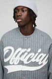 Oversized Collarless Stripe Baseball Varsity Jacket