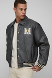 Tall Boxy Washed Pu Varsity Jacket In Grey