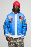 University bomber jacket in imitation leather with crest