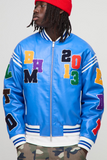 University bomber jacket in imitation leather with crest