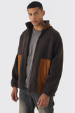 Colour Block Borg And Nylon Jacket In Chocolate