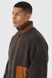 Colour Block Borg And Nylon Jacket In Chocolate