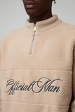 Oversized Boxy Borg Panel Slogan Quarter Zip Funnel Sweatshirt