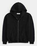 Hollister boxy zip through hoodie in black